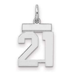 Sterling Silver, Athletic Collection, Small Polished Number 21 Pendant